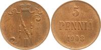 Finnland 5 Penniä 1908 Nikolaus II. von Russland, 1894 - 1917 Sehr schön... 50.20 元 含税 ＋  83.67 元 运费