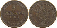 SACHSEN ALBERTINISCHE LINIE 5 PFENNIG Johann (1854-1873) -