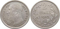 BELGIUM 2 FRANCS Leopold II. 1865-1909 -