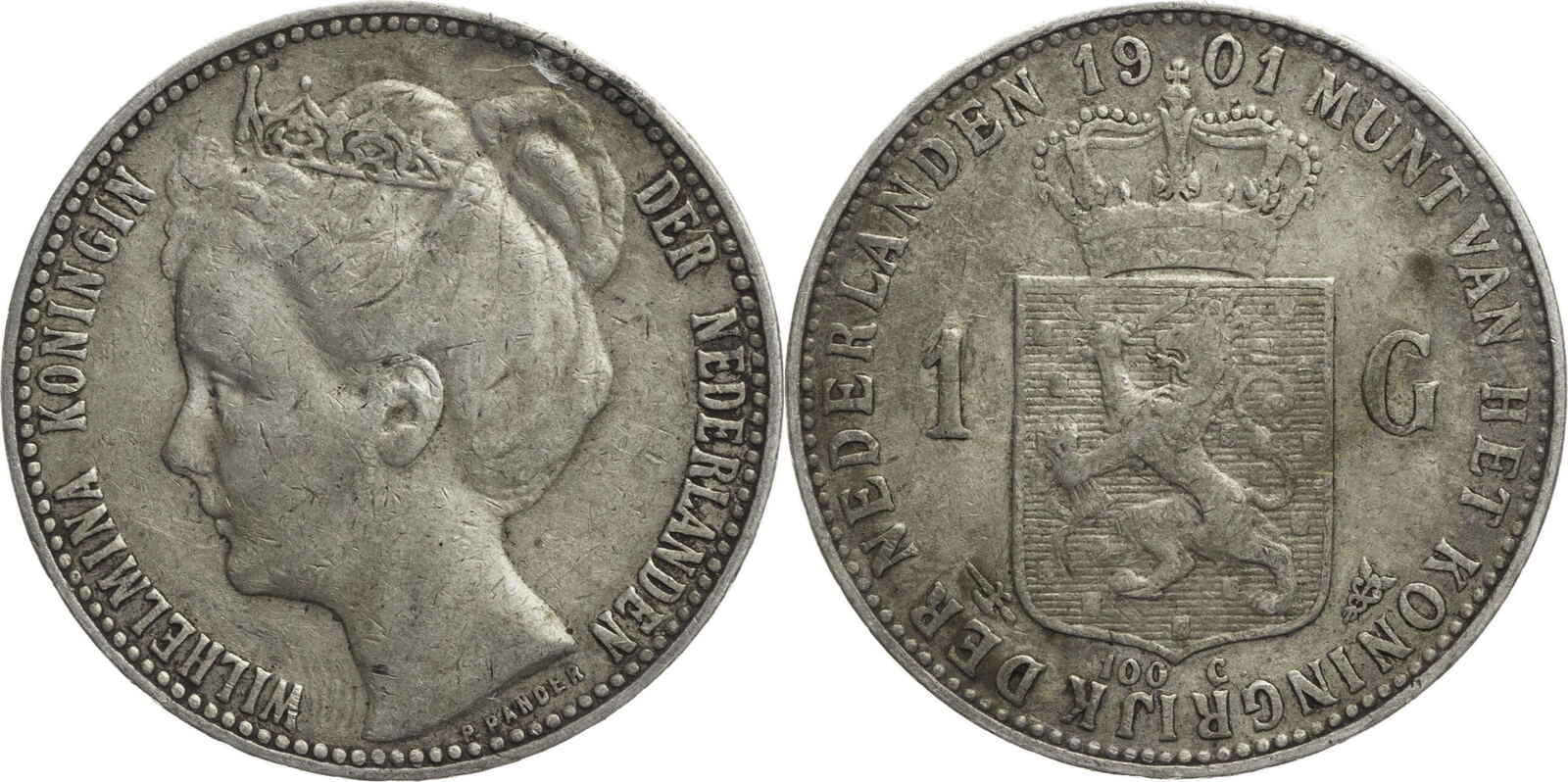 Niederlande 1 Gulden 1901 Wilhelmina (1890 - 1948) - Kursmünze (1898
