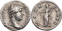 Römische Kaiserzeit Denar Hadrianus, Kopf / MONETA AVG, Moneta mit Waage und Füllhorn -