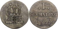 Hamburg, Stadt Sechsling Kursmünze (1855) -