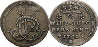 Würzburg, Bistum ½ Pfenning Karl Philipp von Greiffenklau-Vollraths (1749-1754) -