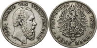 Kaiserreich, Württemberg 5 Mark Karl (1864-1891) - Kursmünze (1874-1888) -