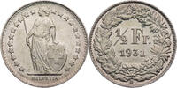 Schweiz 1/2 Franken 1931 B Helvetia - Kursmünze (1875-1967) vz, Kratzer 167.34 元 含税 ＋  125.51 元 运费