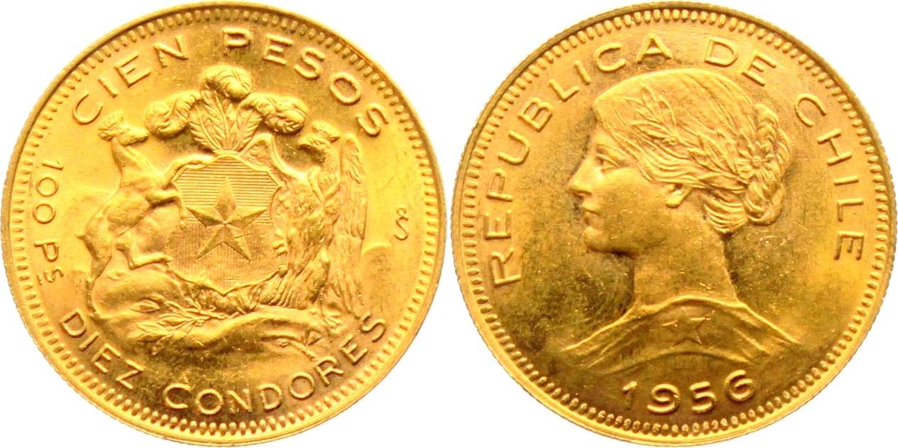 100 pesos 1956 chile liberta ch unc