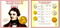 Österreich 36,60 Schilling Kursmünzen-Satz = 6 Münzen von 10 Groschen bis 20 Schilling (Nestroy) -