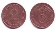 Drittes Reich 2 Reichspfennig 2 Reichspfennig - mit Hakenkreuz -