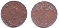 Drittes Reich 2 Reichspfennig 2 Reichspfennig - mit Hakenkreuz -