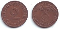 Drittes Reich 2 Reichspfennig 2 Reichspfennig - mit Hakenkreuz -