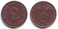 Drittes Reich 2 Reichspfennig 2 Reichspfennig - mit Hakenkreuz -
