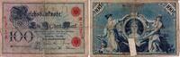Kaiserreich 100 Mark Banknote - 100 Mark - 1898 - rote Siegel - Serie D - Kn-Nr. 7-stellig -