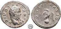 Divus Severus (+ 211) Denar Roma, unter Caracalla & Geta, Kopf / Adler auf Globus, gutes Altersportrait, -