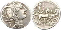 Republik Denar Cl. Pulcher; T. Mallius; Q. Urbinius 111 - 110 v. Chr.. -
