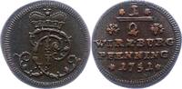 Würzburg-Bistum 1/2 Pfennig Karl Philipp von Greiffenklau-Vollraths 1749-1754. -