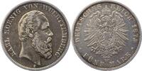 Württemberg 5 Mark Karl 1864-1891. -
