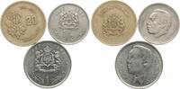 Marokko Santimat/Dirham al Hassan II., Lot von 3 Münzen -