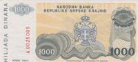 Jugoslavien/Crotia 1000 Dinara Croatia 1000 Dinara 1994 KM#140a UNC -