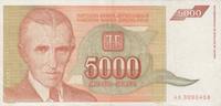 Jugoslavien 5000 Dinara Yugoslavia 5000 Dinara 1993 KM#128 XF -