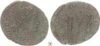 Roman Empire reduced follis Constans, Two soldiers standard between them, M on standard -