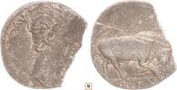 Roman Empire AR denarius Augustus, IMP X, Bull butting right -