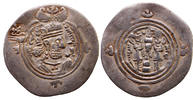 Sassanian Empire drachm Khosrow II. Hunnic(Hephtalites) Countermark R! -