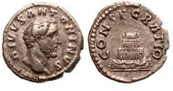 Roman Empire AR denarius Divus Antoninus Pius, Consecratio, Funeral type -