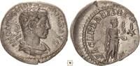Roman Empire AR denarius Elagabalus, Emperor sacrificing over altar -