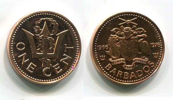 1 cent 1976 barbados ~ dreizack ~ proof