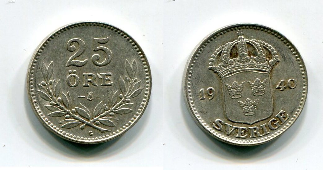 25 re 1940 schweden ~ sverige / gustav v. ~ ef