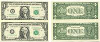 USA, 2x1 Dollar Bogenteil mit 2 Banknoten, -