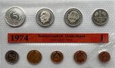 Deutschland 10,68 DM Kursmünzen-Satz (9 Münzen von 1 Pfennig bis 5 Mark) - Hamburgische Münze -