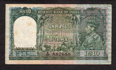 India 10 Rupees India, Burma KGVI ND Pick-5 FANCY Serial 882688 VF -
