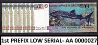 40 Francs Djibouti Commemorative FIRST Prefix LOW Serial AA 0000027 UNC -