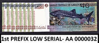 40 Francs Djibouti Commemorative FIRST Prefix LOW Serial AA 0000032 UNC -