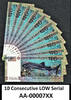 40 Francs Djibouti 10 X Commemorative 1st Prefix LOW Serial AA 00007XX UNC -