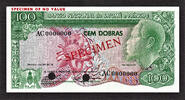 100 Dobras Saint Thomas and Prince SPECIMEN Pick-53s UNC -