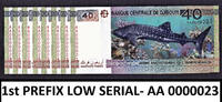 40 Francs Djibouti Commemorative FIRST Prefix LOW Serial AA 0000023 UNC -