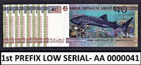 40 Francs Djibouti Commemorative FIRST Prefix LOW Serial AA 0000041 UNC -