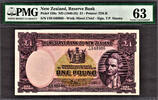 New Zealand Pound New Zealand One ND UNUSUAL COLOR ERROR ? Pick-159a CH UNC PMG 63 -