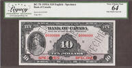 Canada Canada $10 SPECIMEN ENGLISH BC-7S Pick-44S CH UNC LCG 64 -
