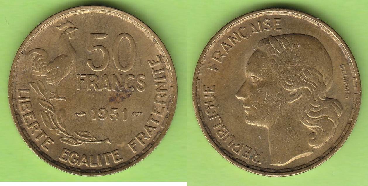 50 francs 1951 frankreich hübsch ef