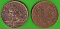 Belgien 2 Centiemen Leopold II. 1865-1909, hübsch -