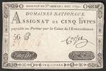 France 5 Livres ASSIGNAT OF 5 LIVRES - 01/11/1791 - NATIONAL DOMAINS -