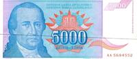 Yougoslavie 5.000 Dinara YOUGOSLAVIA - PICK 141 a - 5 000 DINARA - 1994 - SIGN 18 -