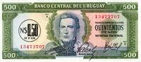 Uruguay 500 Pesos URUGUAY - PICK 54 - 0.50 NUEVO PESO ON 500 PESOS - UNDATE (1975) -