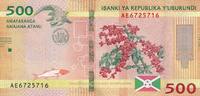 Burundi 500 francs 500 Francs - Coffee - Crocodile - 2018 - Serial AE - P.50b -