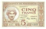 Madagascar 5 francs 1937 5 Francs Goddess Juno - 1937 - Serial B.2983 II... 158.14 元 含税 ＋  83.67 元 运费