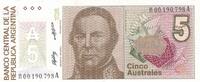 Argentina 5 australes 5 Australes - Justo Jose De Urquiza - 1987-1989 - Serial of replacement -