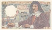 France 100 francs 100 Francs - Descartes - 12-10-1944 - Serial K.117 -